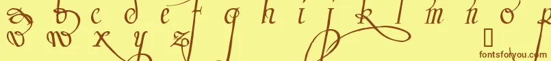 フォントTrinculo – 茶色の文字が黄色の背景にあります。