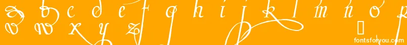 Trinculo-Schriftart – Weiße Schriften auf orangefarbenem Hintergrund