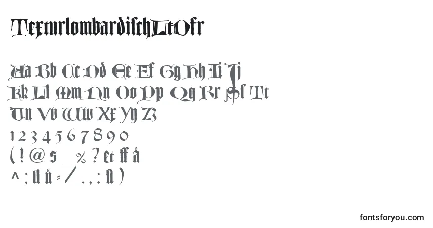 A fonte TexturlombardischLtDfr – alfabeto, números, caracteres especiais