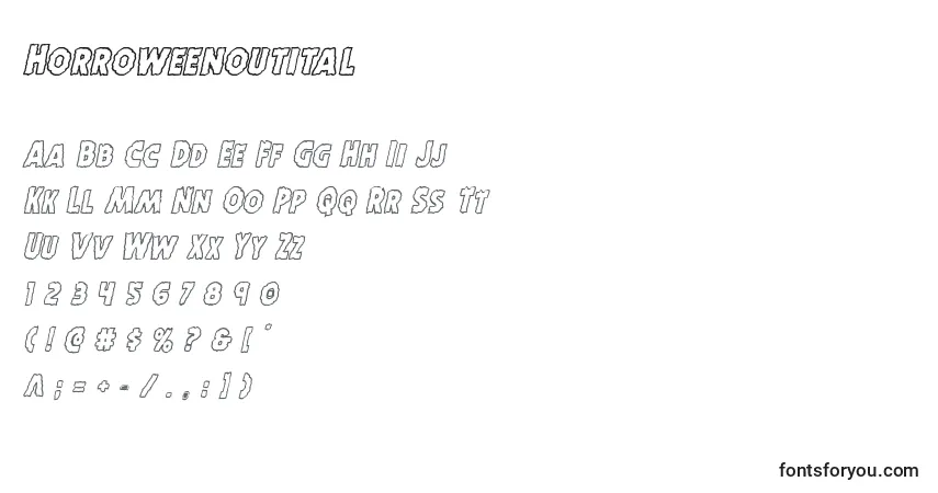 Шрифт Horroweenoutital – алфавит, цифры, специальные символы