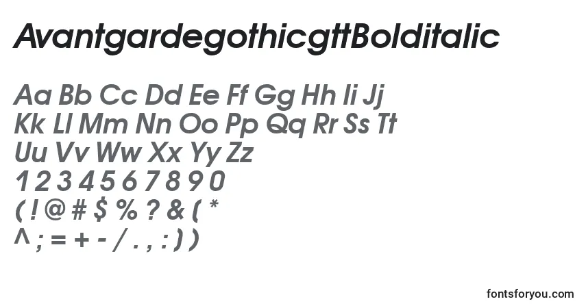 A fonte AvantgardegothicgttBolditalic – alfabeto, números, caracteres especiais