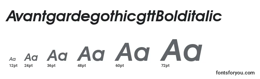 Größen der Schriftart AvantgardegothicgttBolditalic