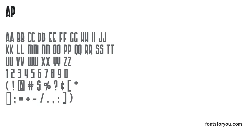 A fonte Ap – alfabeto, números, caracteres especiais