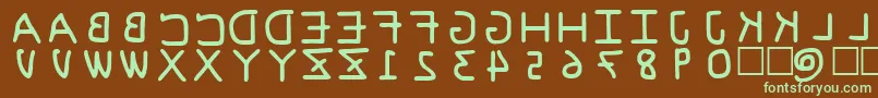 フォントPfVvbf6s – 緑色の文字が茶色の背景にあります。