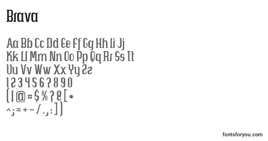 Czcionka Brava – alfabet, cyfry, specjalne znaki