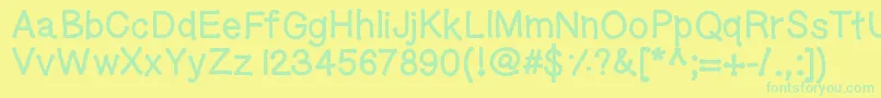 フォントGeldoticaplainlowercasethickf – 黄色い背景に緑の文字