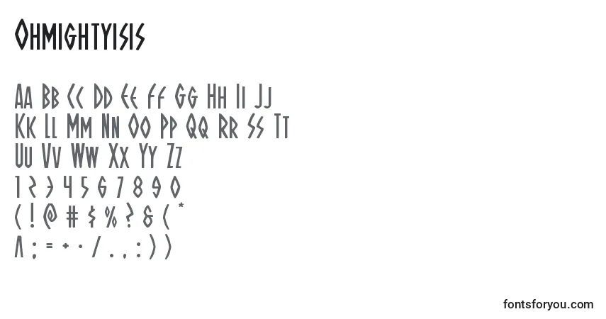 A fonte Ohmightyisis – alfabeto, números, caracteres especiais
