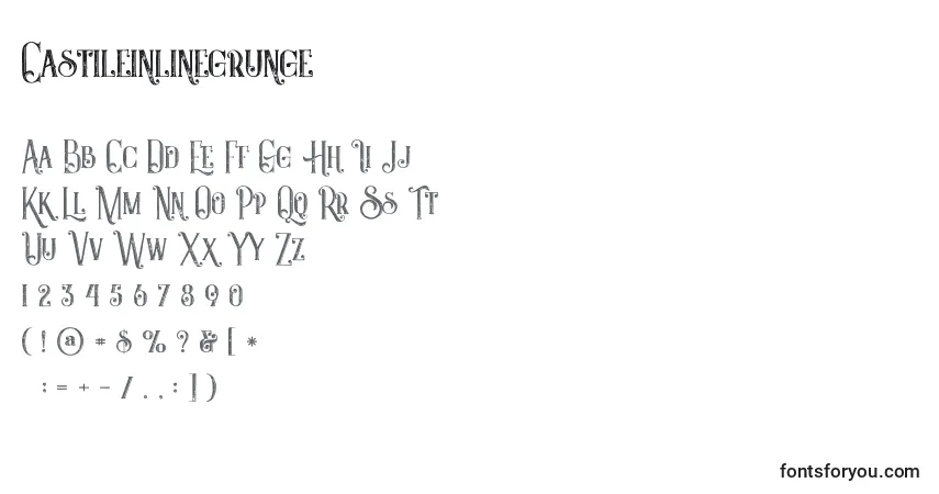 Schriftart Castileinlinegrunge – Alphabet, Zahlen, spezielle Symbole