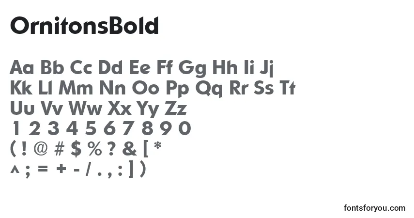 Шрифт OrnitonsBold – алфавит, цифры, специальные символы