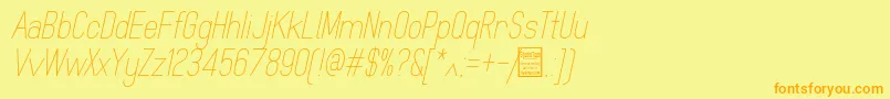 フォントMindblueLightItalicDemo – オレンジの文字が黄色の背景にあります。