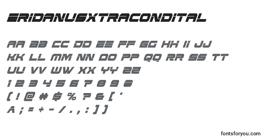 A fonte Eridanusxtracondital – alfabeto, números, caracteres especiais