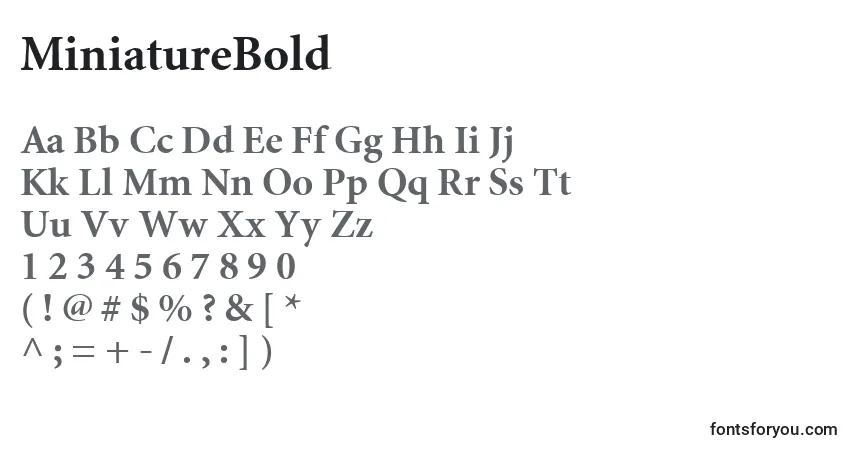Czcionka MiniatureBold – alfabet, cyfry, specjalne znaki