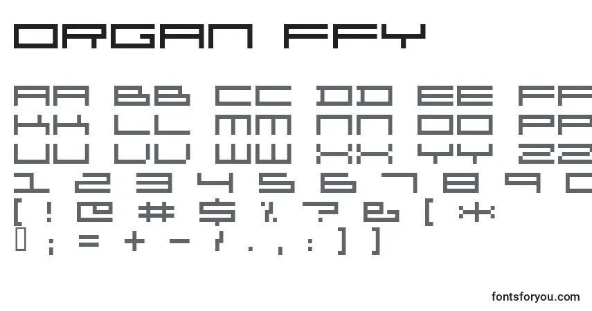 Schriftart Organ ffy – Alphabet, Zahlen, spezielle Symbole