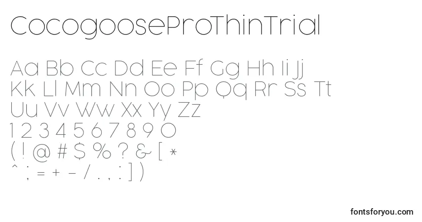 Czcionka CocogooseProThinTrial – alfabet, cyfry, specjalne znaki