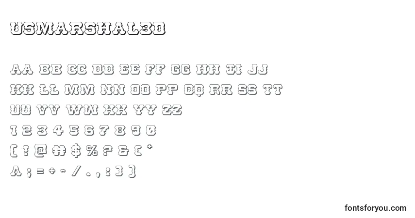 Czcionka Usmarshal3D – alfabet, cyfry, specjalne znaki