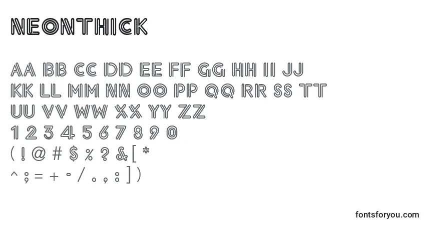 A fonte NeonThick – alfabeto, números, caracteres especiais