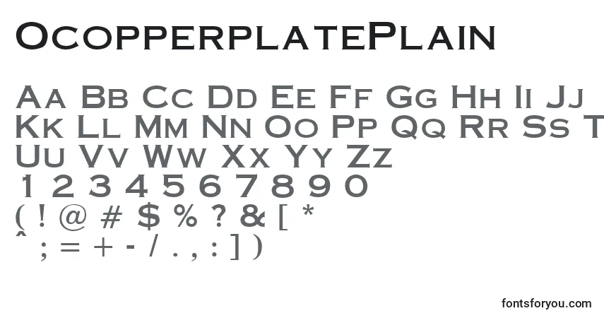 Schriftart OcopperplatePlain – Alphabet, Zahlen, spezielle Symbole