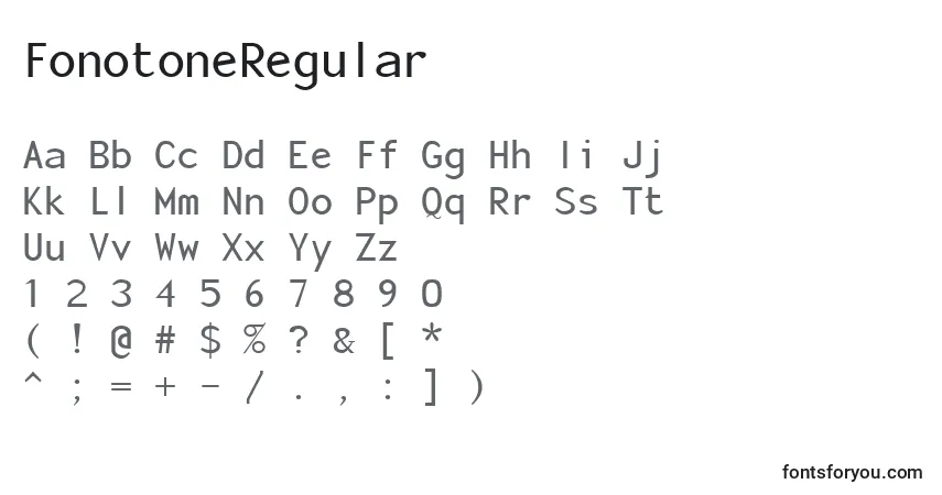 A fonte FonotoneRegular – alfabeto, números, caracteres especiais