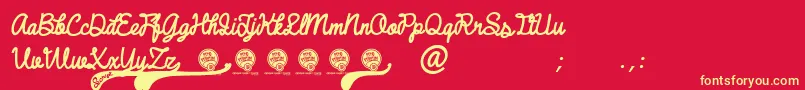 フォントDhfBroffontScriptItalic – 黄色の文字、赤い背景