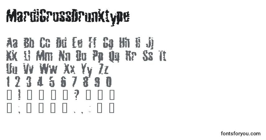 Czcionka MardiGrossDrunktype – alfabet, cyfry, specjalne znaki