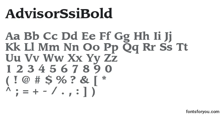 A fonte AdvisorSsiBold – alfabeto, números, caracteres especiais
