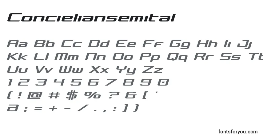 A fonte Concieliansemital – alfabeto, números, caracteres especiais