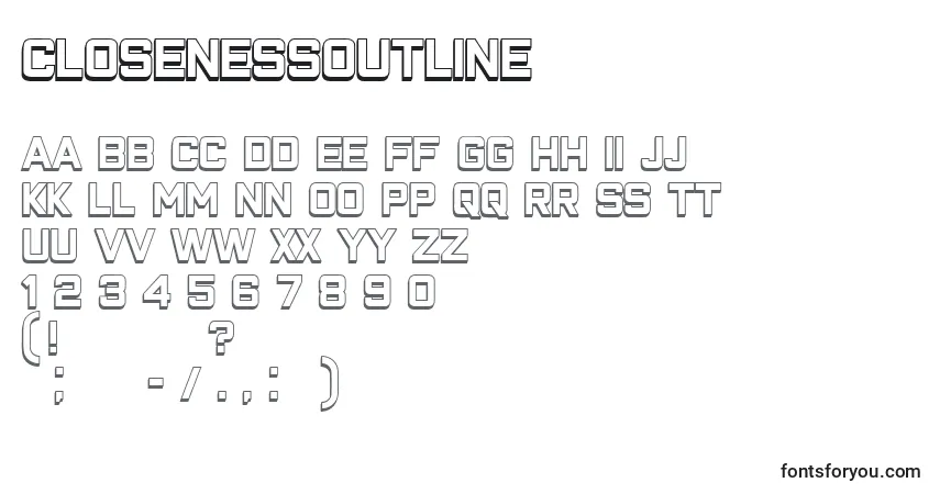 Fuente ClosenessOutline - alfabeto, números, caracteres especiales