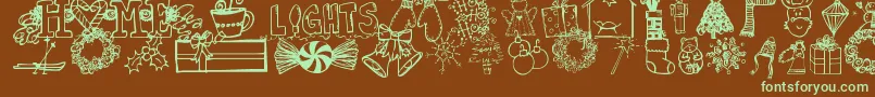 Czcionka Jandachristmasdoodles – zielone czcionki na brązowym tle