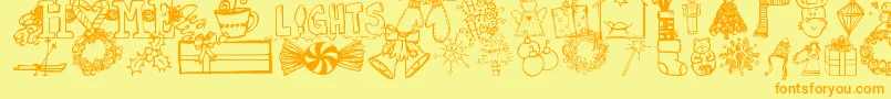 フォントJandachristmasdoodles – オレンジの文字が黄色の背景にあります。