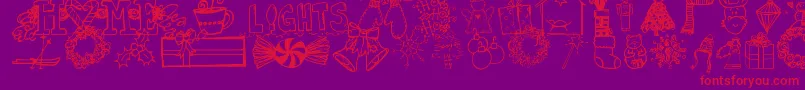 Jandachristmasdoodles-Schriftart – Rote Schriften auf violettem Hintergrund