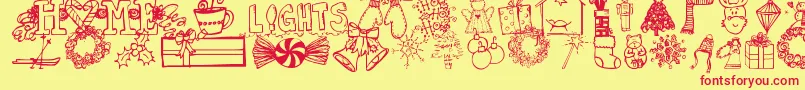 Jandachristmasdoodles-Schriftart – Rote Schriften auf gelbem Hintergrund
