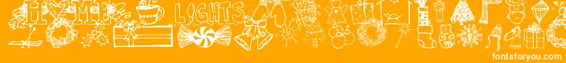 Jandachristmasdoodles-Schriftart – Weiße Schriften auf orangefarbenem Hintergrund