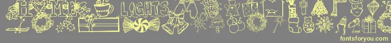 Czcionka Jandachristmasdoodles – żółte czcionki na szarym tle