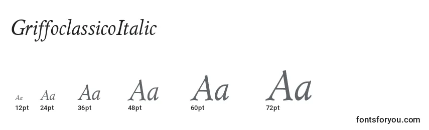 Размеры шрифта GriffoclassicoItalic