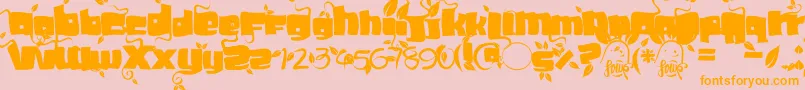 フォントSoupleaf – オレンジの文字がピンクの背景にあります。