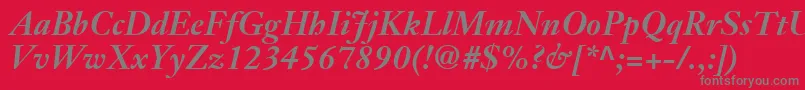 JansonTextLt76BoldItalic-Schriftart – Graue Schriften auf rotem Hintergrund
