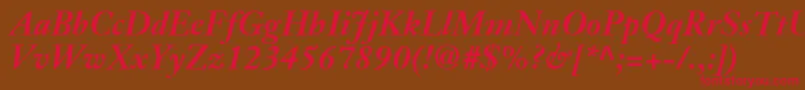 フォントJansonTextLt76BoldItalic – 赤い文字が茶色の背景にあります。