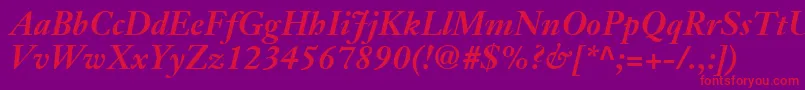 JansonTextLt76BoldItalic Font – Red Fonts on Purple Background