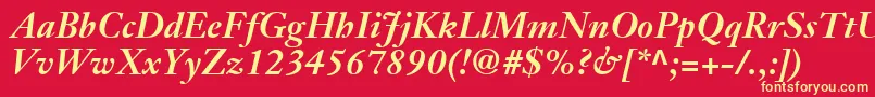 フォントJansonTextLt76BoldItalic – 黄色の文字、赤い背景