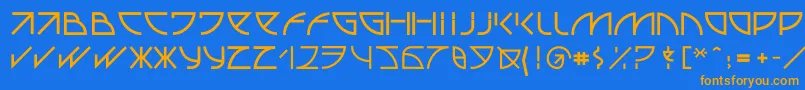 フォントUubastraight – オレンジ色の文字が青い背景にあります。