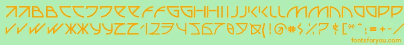 フォントUubastraight – オレンジの文字が緑の背景にあります。