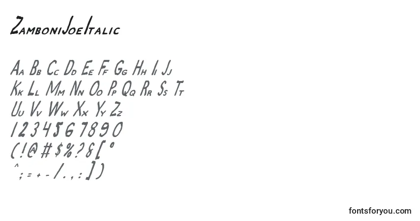 ZamboniJoeItalicフォント–アルファベット、数字、特殊文字