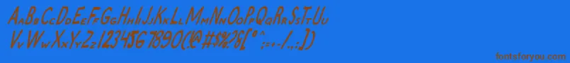 フォントZamboniJoeItalic – 茶色の文字が青い背景にあります。