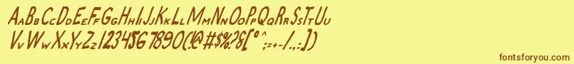 フォントZamboniJoeItalic – 茶色の文字が黄色の背景にあります。