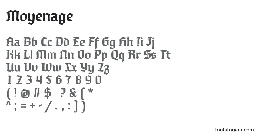 Czcionka Moyenage – alfabet, cyfry, specjalne znaki