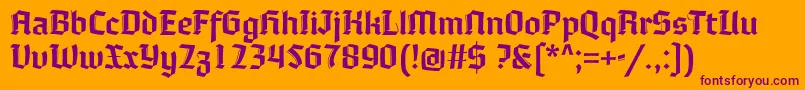 Moyenage-fontti – violetit fontit oranssilla taustalla