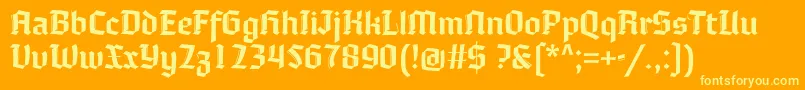 Moyenage-Schriftart – Gelbe Schriften auf orangefarbenem Hintergrund