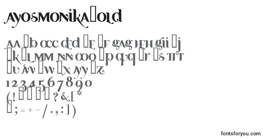 A fonte AyosmonikaBold – alfabeto, números, caracteres especiais