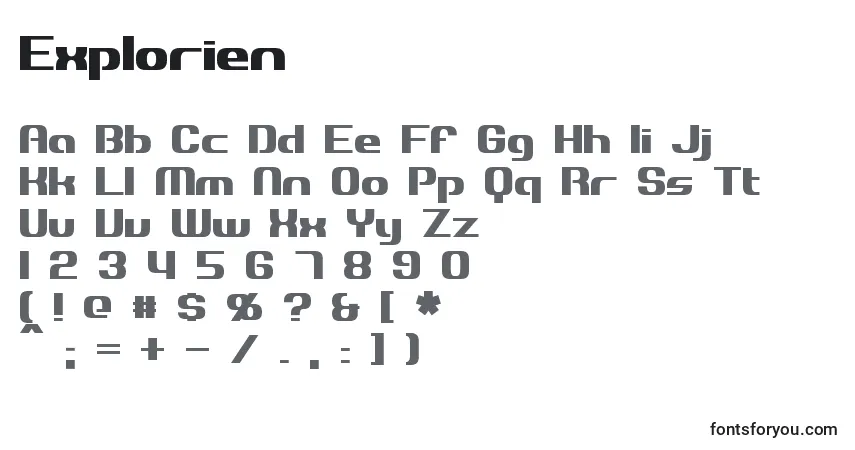 Czcionka Explorien – alfabet, cyfry, specjalne znaki