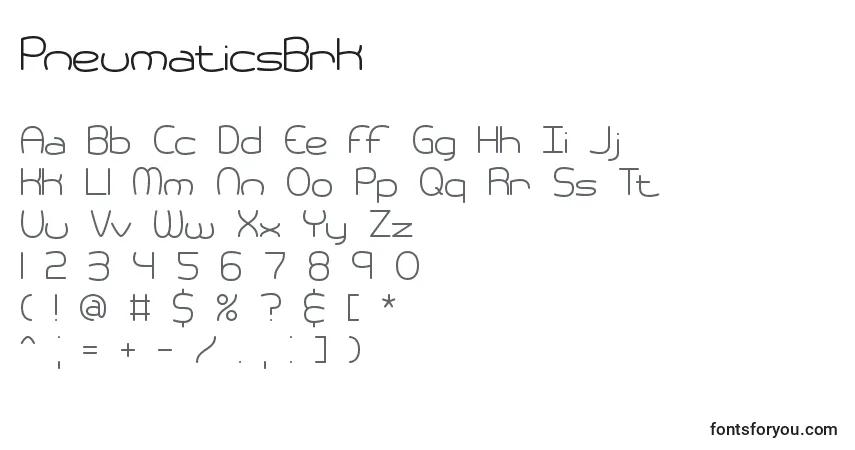 Czcionka PneumaticsBrk – alfabet, cyfry, specjalne znaki